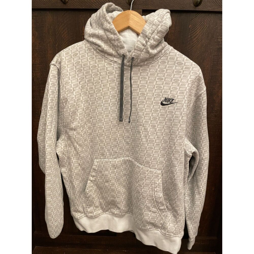 Nike Allover Logo Hoodie M Y2K  Pullover Sweatshirt | Streetwear Swoosh Hoodie